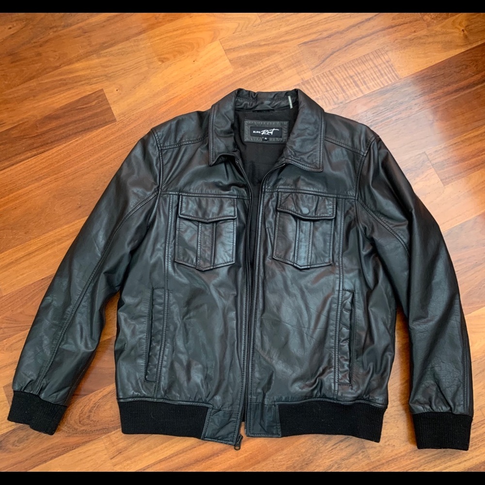 Black Rivet Mens Leather Bomber Jacket
